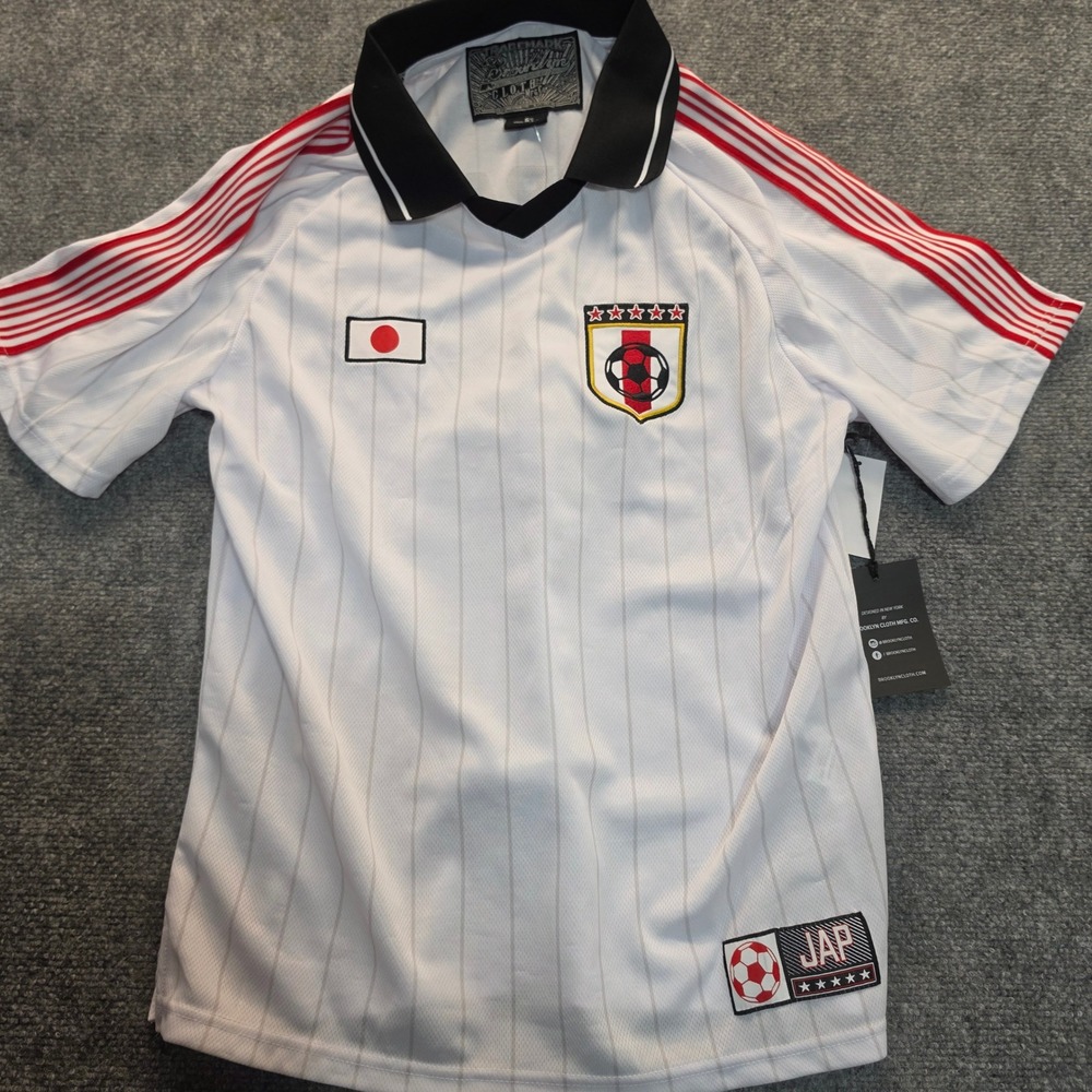 Brooklyn Cloth Japan Soccer Jersey White Red Pinstripe Shirt BTML800S Mens S